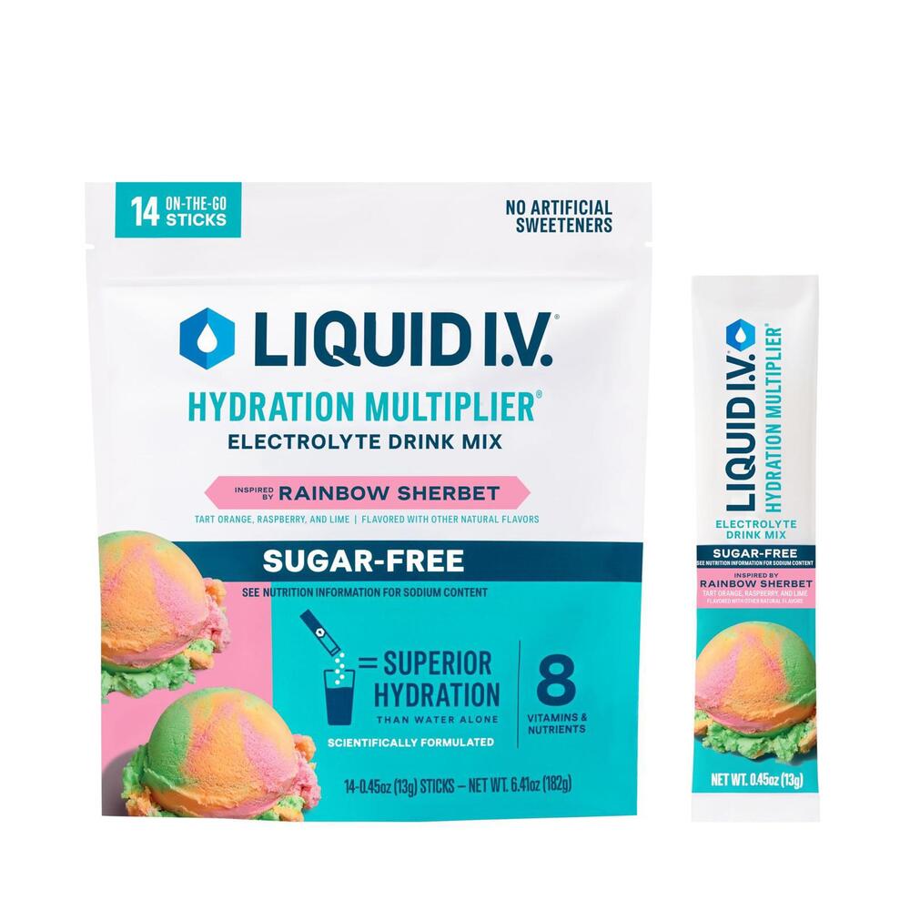 Liquid I.V. Hydration Multiplier Sugar-Free, Rainbow Sherbet, 14 Servings Electr